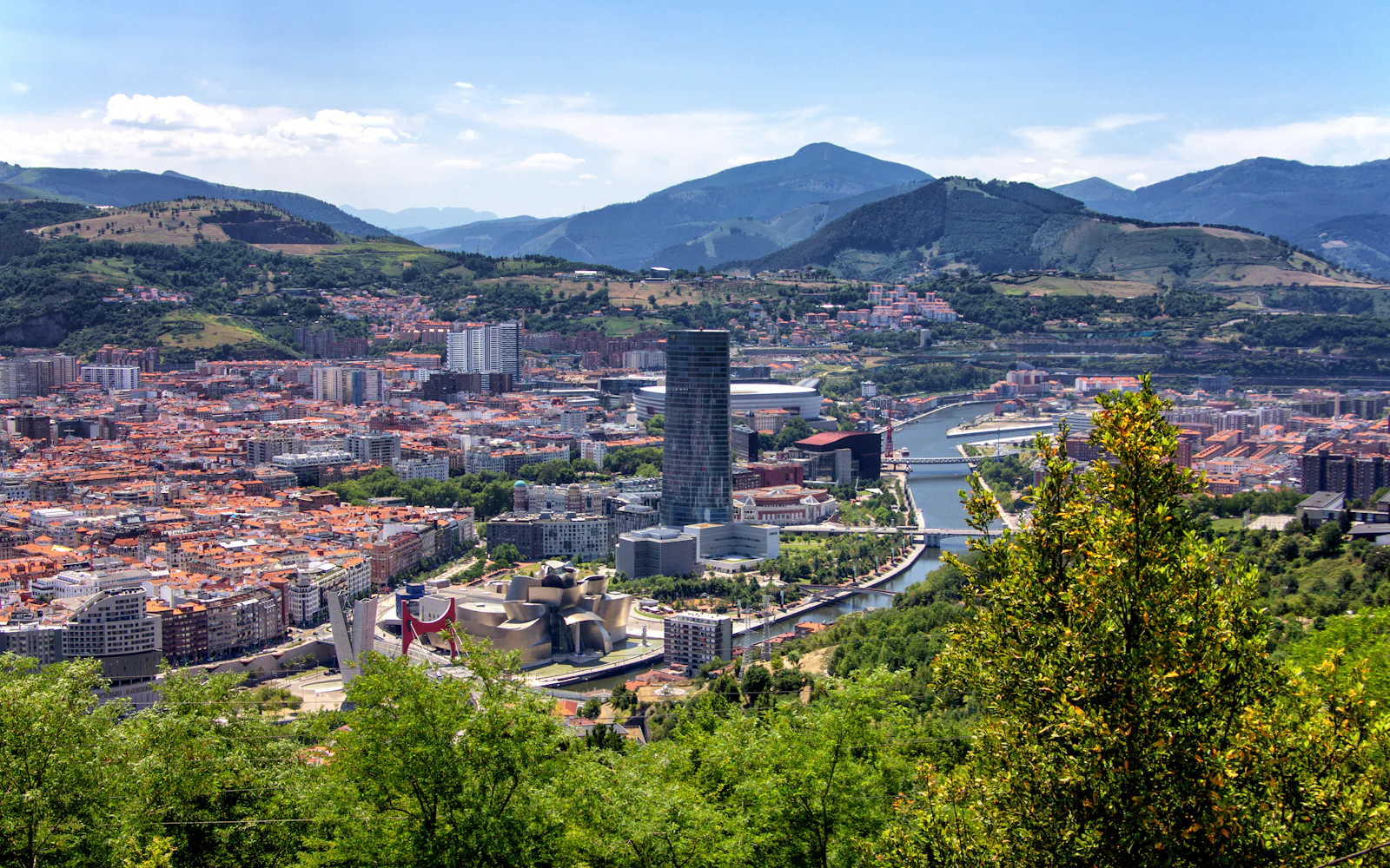 Vista panorámica de Bilbao con el museo Guggenheim y la ría